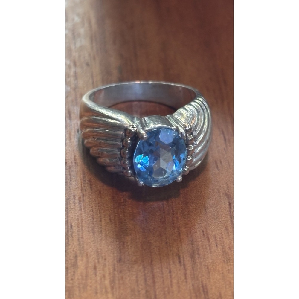 Vintage Sterling Silver Blue Topaz Ring Size 7